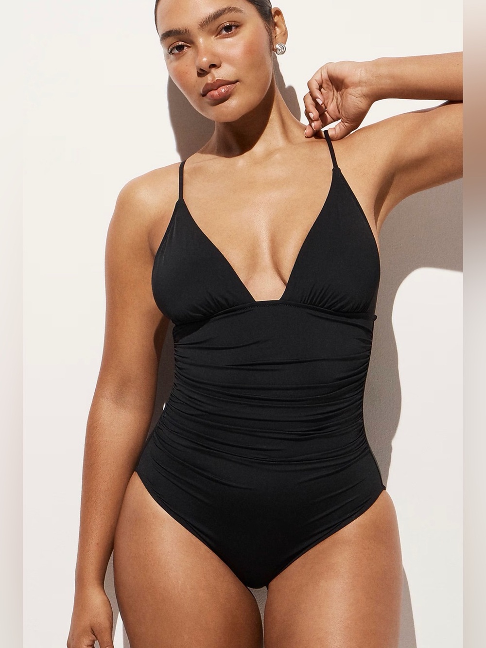 J CREW Long-torso ruched V-neck one-piece CS328